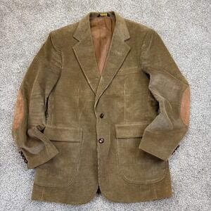 Vintage Corduroy Blazer Mens Tan Brown Suede Elbow Patches Sport Coat Academic